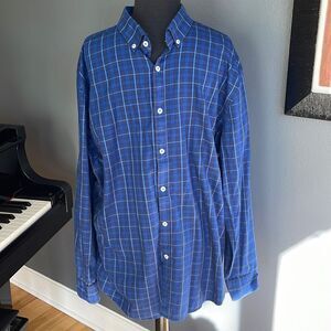 Penguin Heritage slim fit blue plaid button down shirt 100% cotton 17 1/2 34/35